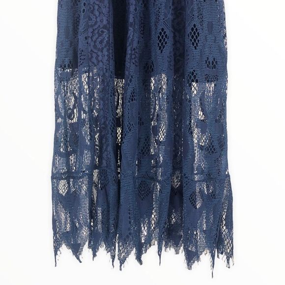 Foxiedox Blue Maisie Lace Velvet Trim Midi Dress Sheer Overlay Sleeveless size 2 - Picture 6 of 14